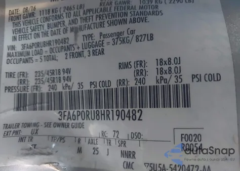 2017 Ford Fusion Hybrid Titanium из США, поврежденный, VIN 3FA6P0RU8HR190482